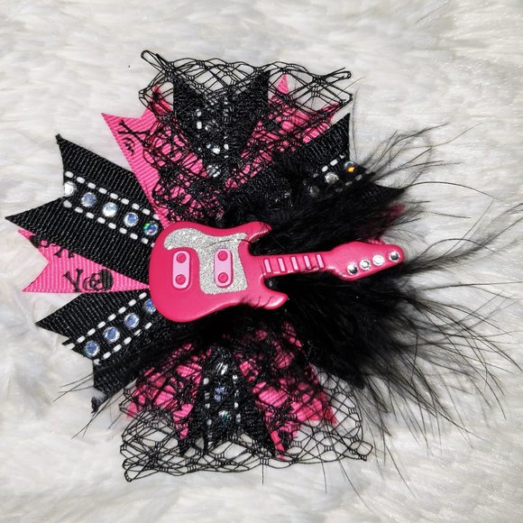 annasposhalley Other - Hair Bow Rhinestones Guitar Skulls Rocker Feather